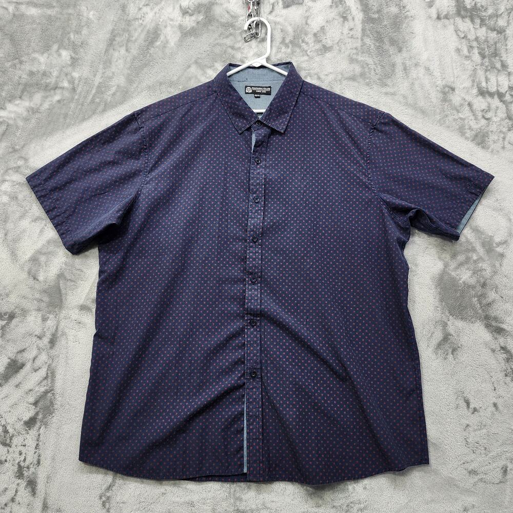 Sahara Club Shirt Mens XXL Blue‎ Red Polka Dot Cotton Short Sleeve Button Front